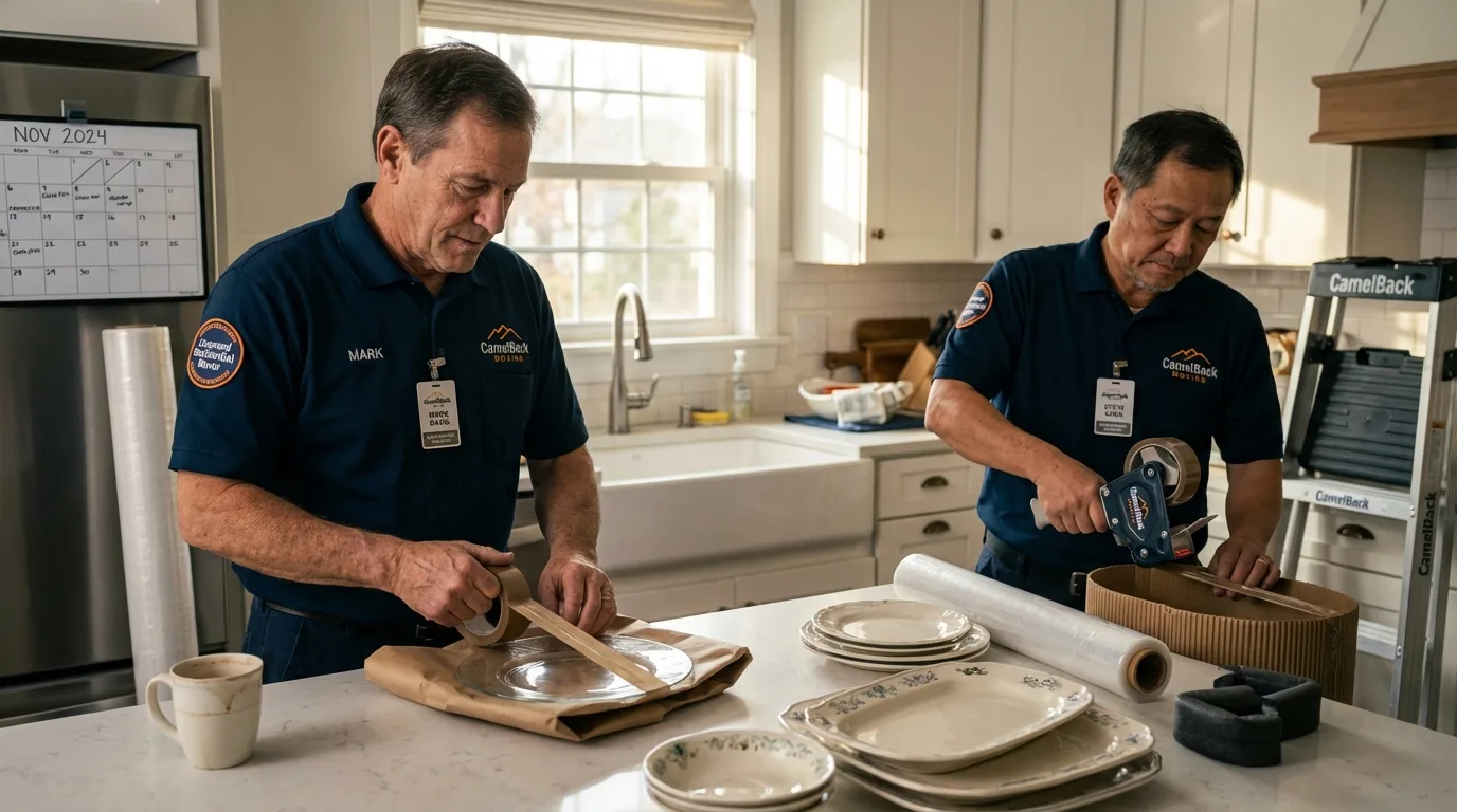 Professional crew packing kitchen dishware in Eagle, WI